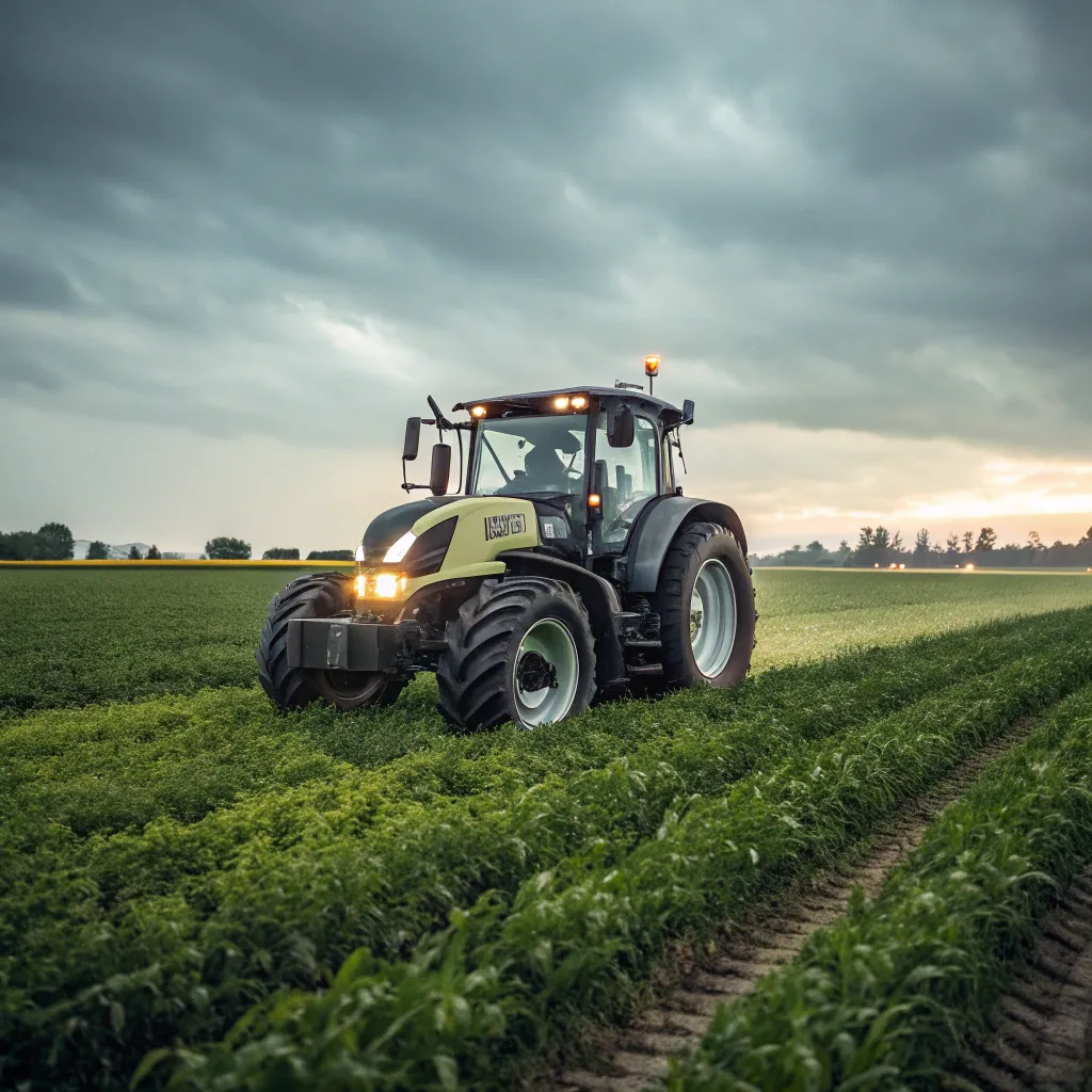 Modern farm tractor on a field