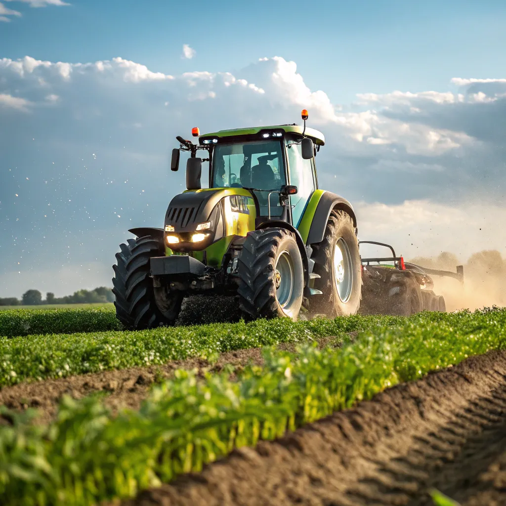 Modern tractor working in the field